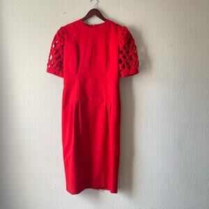 Vintage 60s Red‎ Puff Sleeve Homemade Dress with Raw Silk Feel – Size Medium